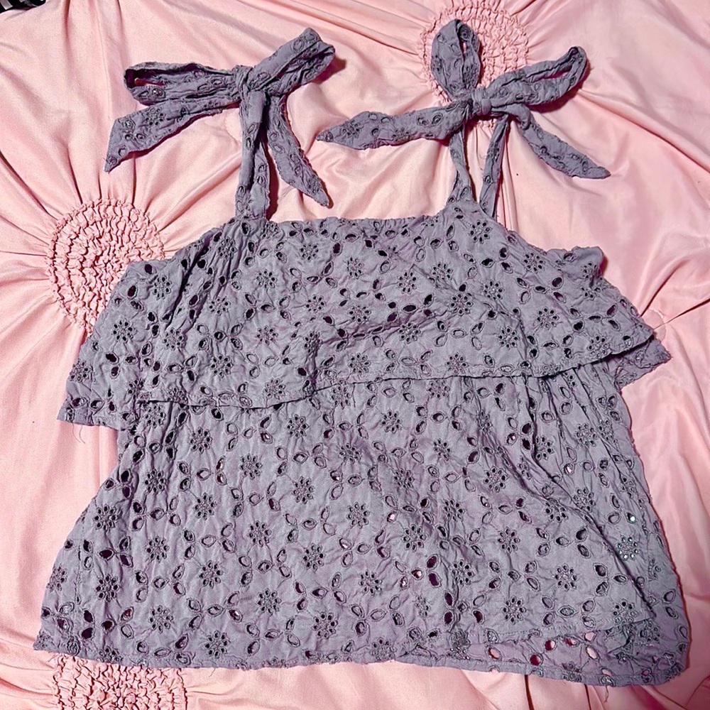 American Eagle Outfitters purple lacey tank-style crop top